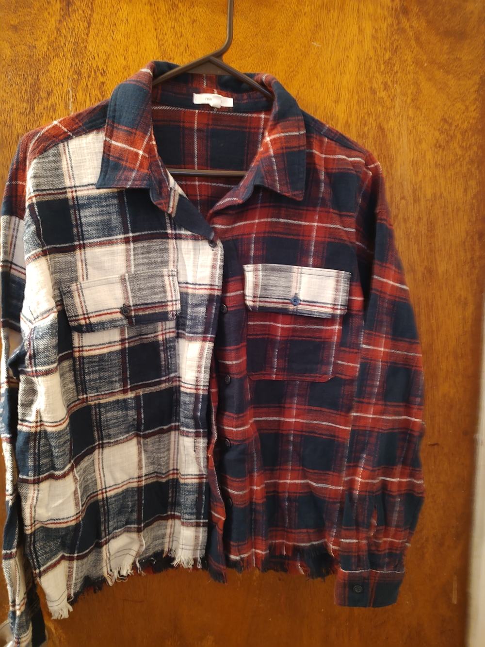 Maurices Two-Tone Navy, Red & White Plaid Button-Down Shirt